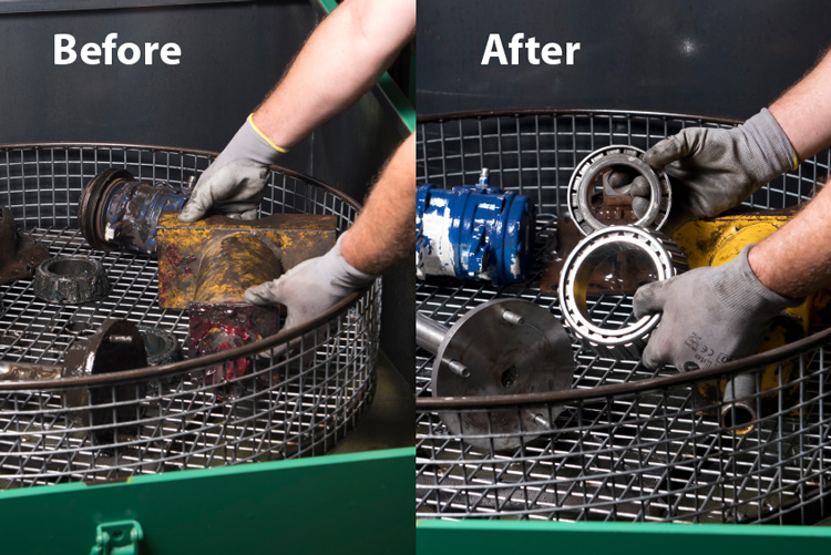 Parts washers before and after cleaning